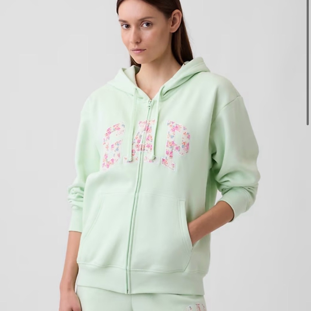 NEW GAP Mint Green Zip Hoodie with Floral Logo